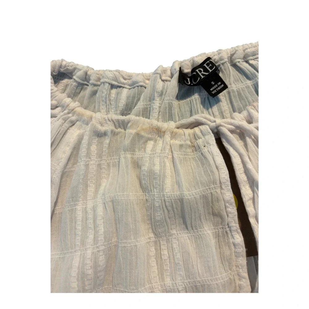 J. Crew Tie Front Popover Top White Seersucker Long Sleeve S